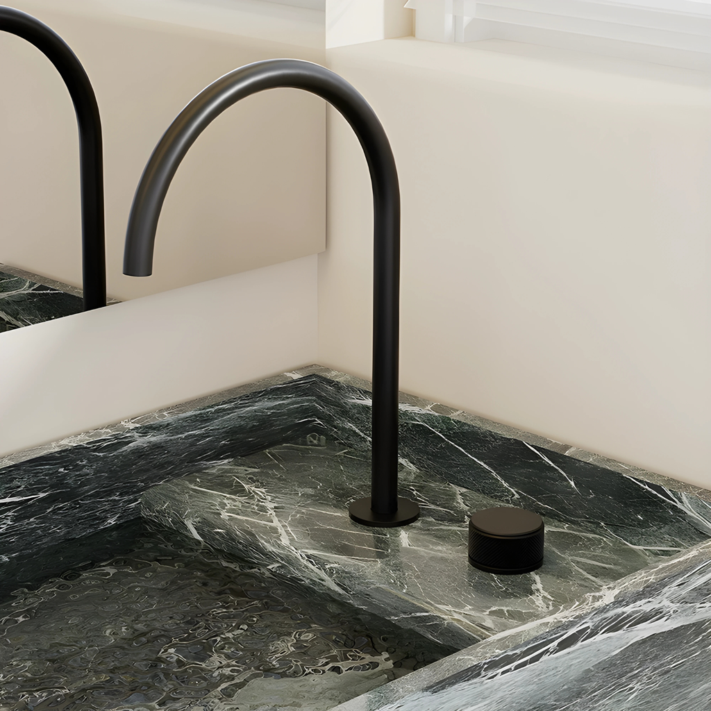 Mitigeur de lavabo RIVOLI en laiton finition noir mat avec commande moletée