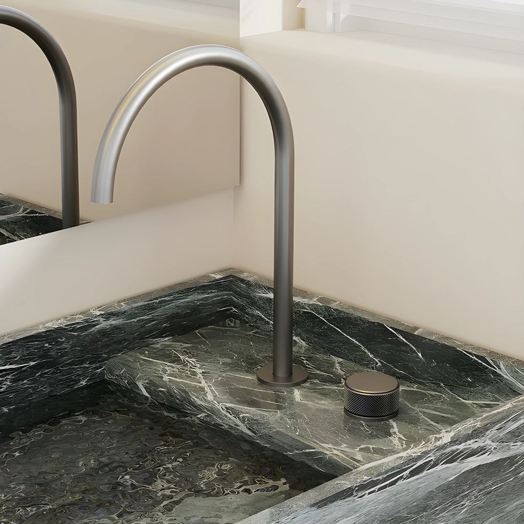Mitigeur de lavabo RIVOLI en laiton finition gris canon avec commande moletée