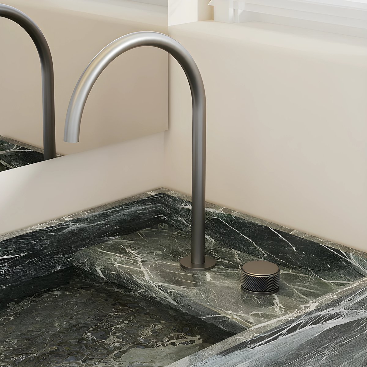 Mitigeur de lavabo RIVOLI en laiton finition gris canon avec commande moletée