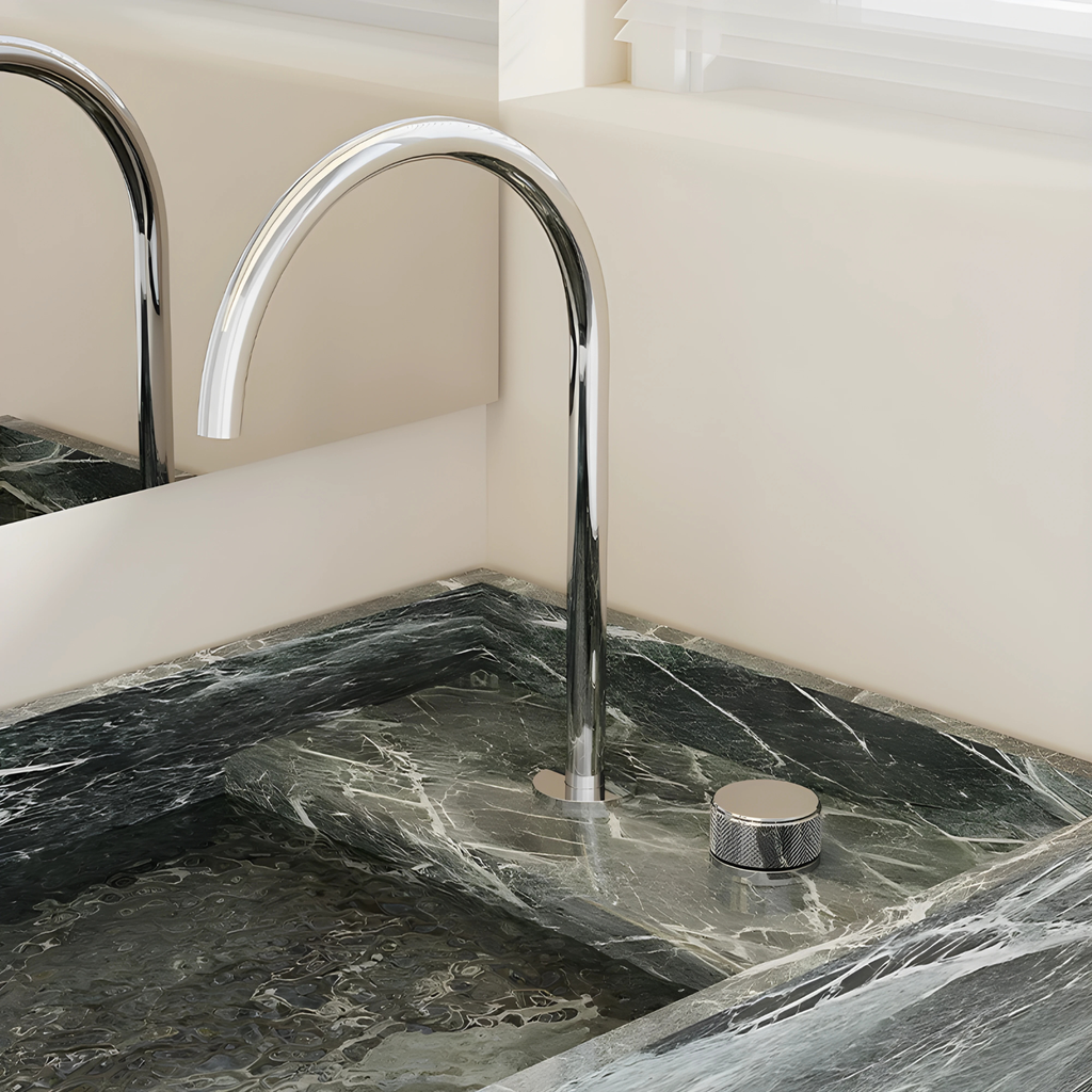 Mitigeur de lavabo RIVOLI en laiton finition chrome avec commande moletée